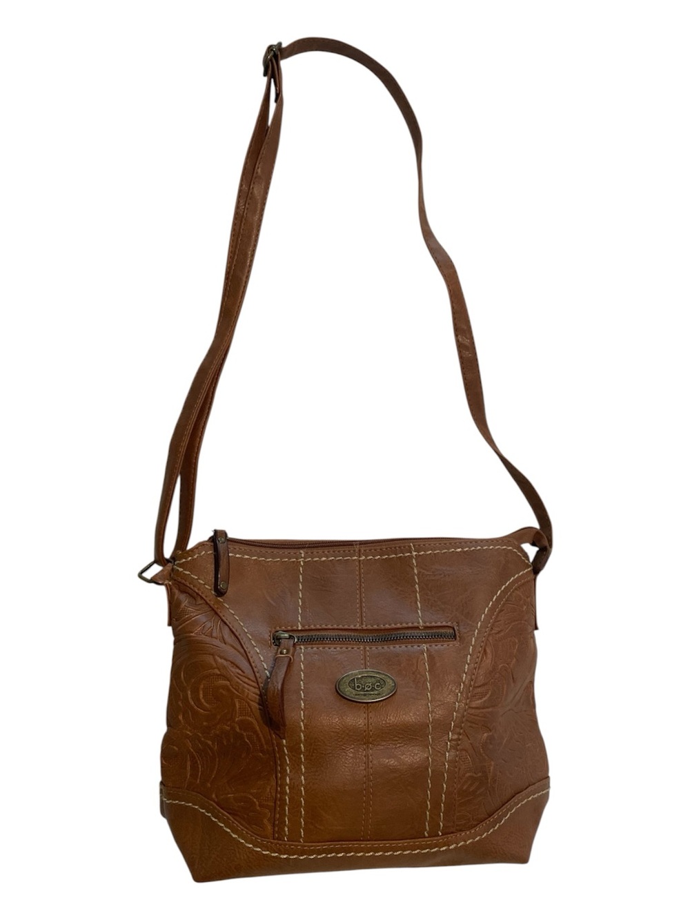 b.o.c. Cognac Brown Crossbody Bag Zip Top, Adjustable Strap, Inner/Outer Pockets